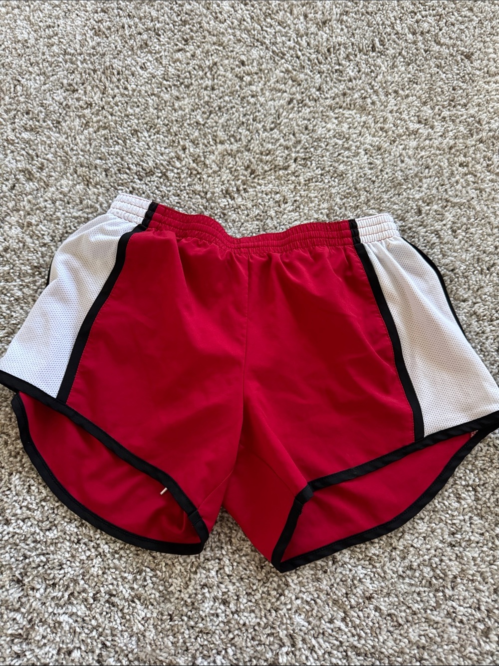 Augusta Sportswear Red Athletic Shorts with White Side Panels and Black Trim